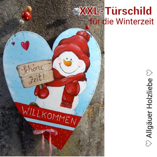 XXL-Türschild * Schneemann * Willkommen * Schöne Zeit * Winterzeit * 52 x 39 x 1,5 cm